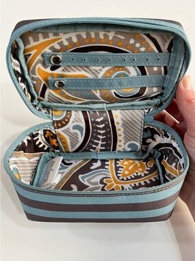 Thirty-One Blue & Brown Striped Baubles & Bracelets Zippered Travel Jewelry Case